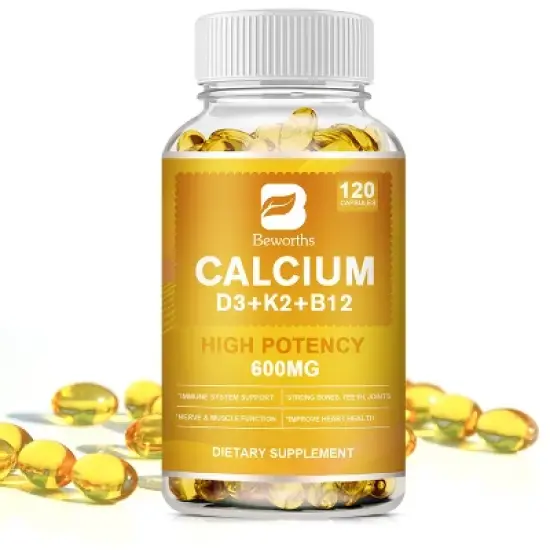B Beworth 4-in-1 Calcium Supplements, with 5000 IU D3 K2 (MK7) Vitamin B12 for Heart,Bone,Immune,120 Capsules image {7}