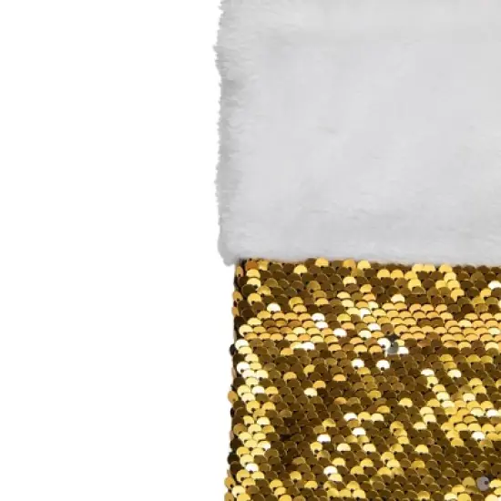 Northlight 19" Gold and Silver Sequin Christmas Stocking With White Faux Fur Cuff image {3}
