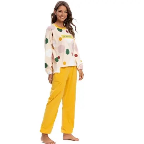 cheibear Womens Sleepwear Long Sleeve Pajamas Tops with Pants Soft Lounge Set image {1}