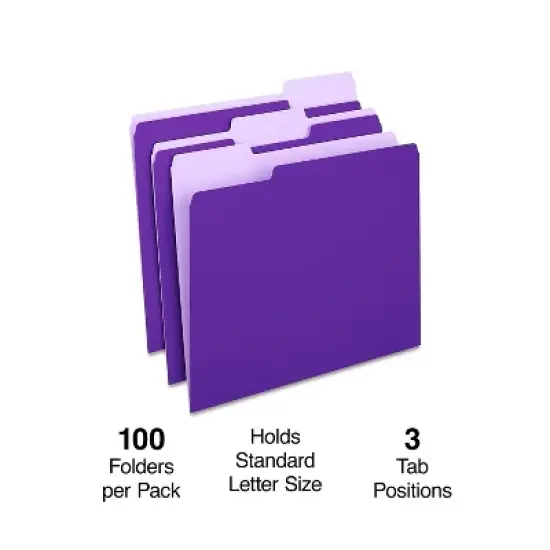 MyOfficeInnovations Colored Top-Tab File Folders 3 Tab Purple Letter Size 100/Pack 535559 image {1}