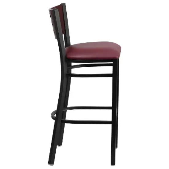 Emma and Oliver Black Decorative Cutout Back Metal Restaurant Dining Barstool image {3}