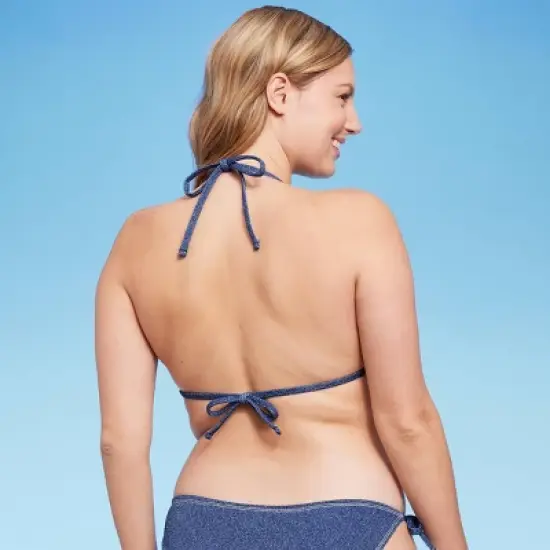 Women's Denim Textured Triangle Bikini Top - Wild Fable&trade; Denim Blue image {4}