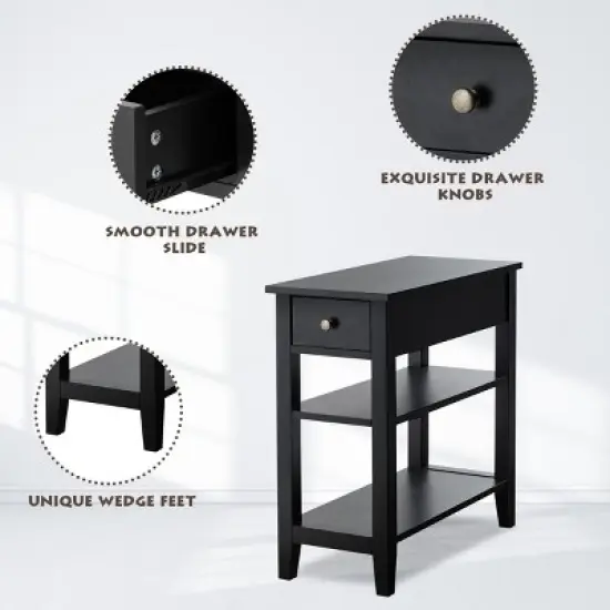 Costway 2 PCS 3Tier Nightstand Bedside Side End Table w/Double Shelves Black image {7}