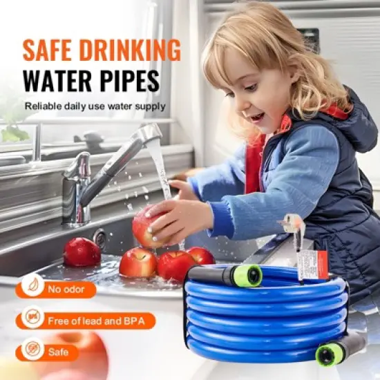 VEVOR 15ft Heated Water Hose for RV,Heated Drinking Water Hose Antifreeze to -45&deg;F, Automatic Self-regulating, 5/8" I.D. with 3/4" GHT Adapter, Blue image {4}