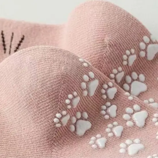 Anna-Kaci Women's Cat Face Grip Socks with Paw Print Anti-Slip Sole Soft Knit Ankle Socks for Home or Yoga 3-Pack image {3}