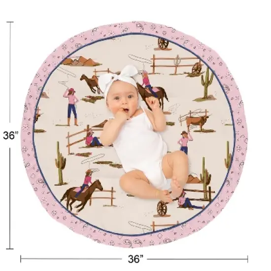 Sweet Jojo Designs Girl Baby Tummy Time Playmat Western Cowgirl Pink Brown and Beige image {3}