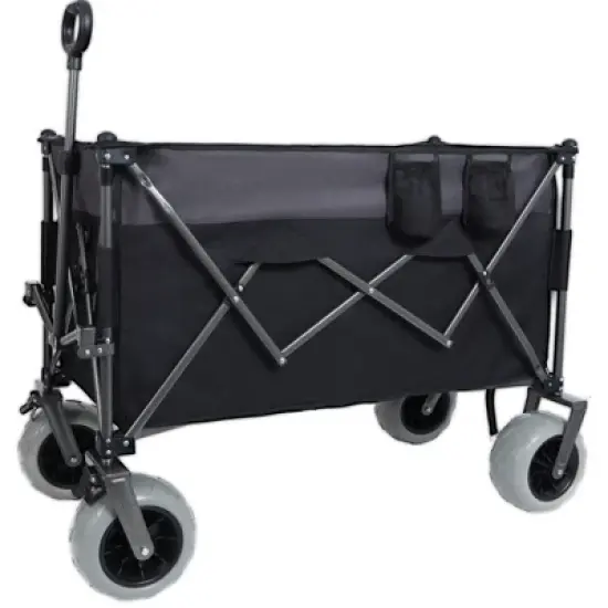 Whisen Multi-functional Folding All-Terrain Utility Wagon Cart with 360&deg;Swivel Balloon Wheels, Brakes and Adjustable Handles - Black+ Gray image {7}