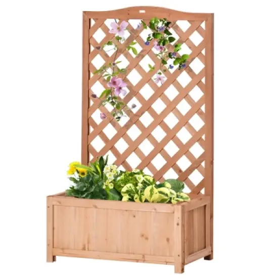 Outsunny 27.5" x 11" x 46" Raised Garden Bed Wood Planter with Trellis for Vine Climbing, to Grow Vegetables, Herbs, Flowers for Backyard, Brown image {3}