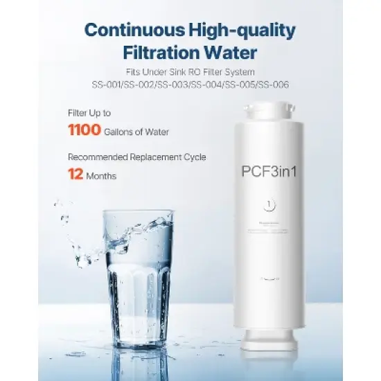 VEVOR PCF Replace Filter, 6-layer PCF Composite Water Filter Replacement, PCF Composite Filter, Reduces Chlorine & Odor, White image {2}