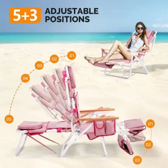 Karl Home Pink Aluminum Folding Beach Chair(Set of 1) image {4}