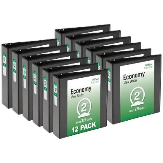 Office Essentials Economy View 3 Ring Binders, 2" Round Rings, 2.8" Spine, 375-Sheet Capacity, Black Binders (12-Pack of 03429) image {7}