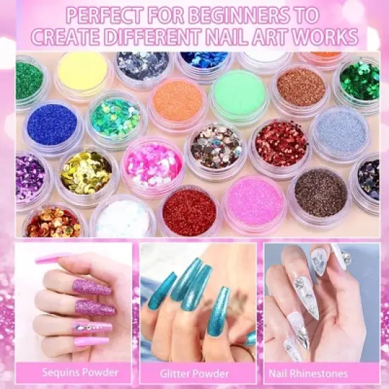 YEVYO Acrylic Nail Kit Nail Kit for Beginners with Everything, 24 Colors of Glitter Powder and Sequins image {3}