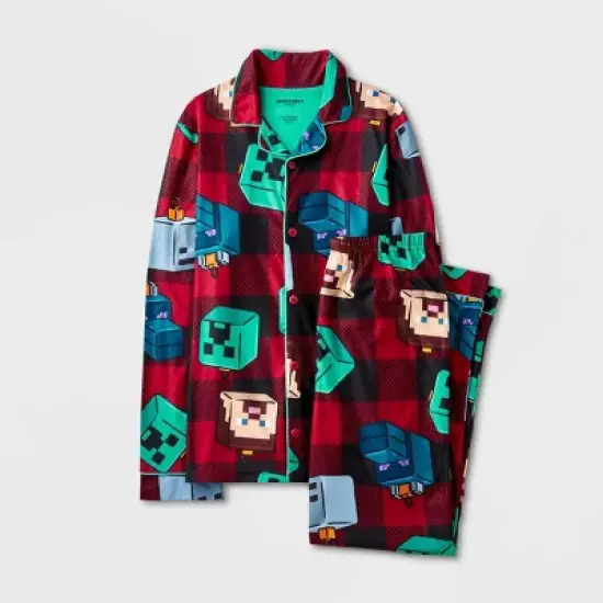 Boys' Minecraft Buffalo Plaid Coat Pajama Set - Red image {3}