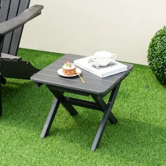 Costway Outdoor Folding Side Table Weather-Resistant HDPE Adirondack Table Black/Gray image {3}