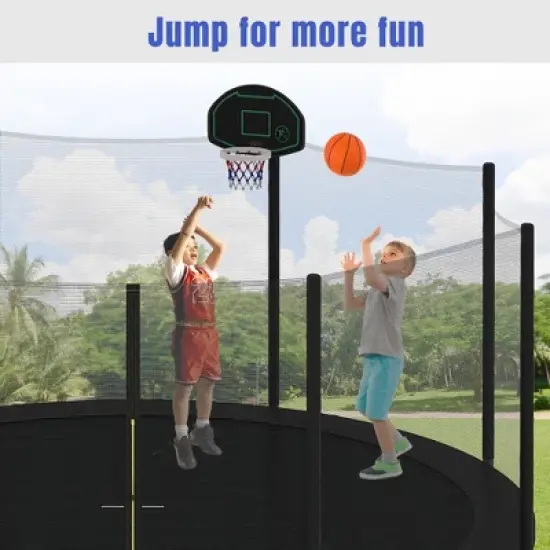 Kids' Trampoline with Safety Net, Basketball Hoop and Ladder - ModernLuxe image {1}