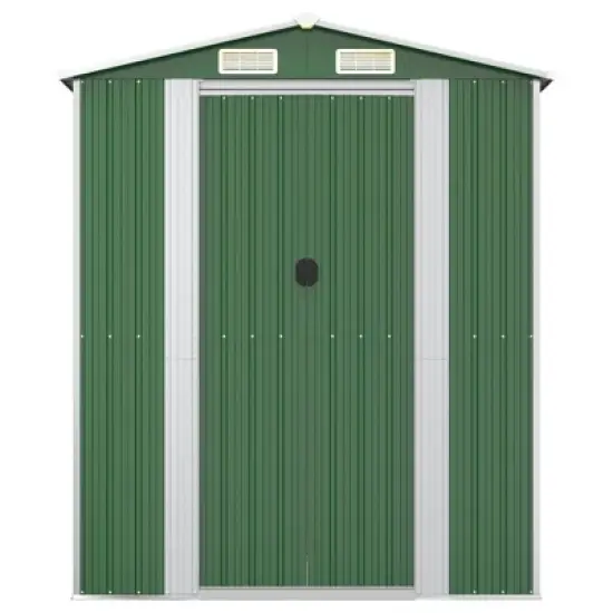 vidaXL Garden Shed Green Galvanized Steel Large Garden Shed - 75.6" x 205.9" x 87.8" image {3}