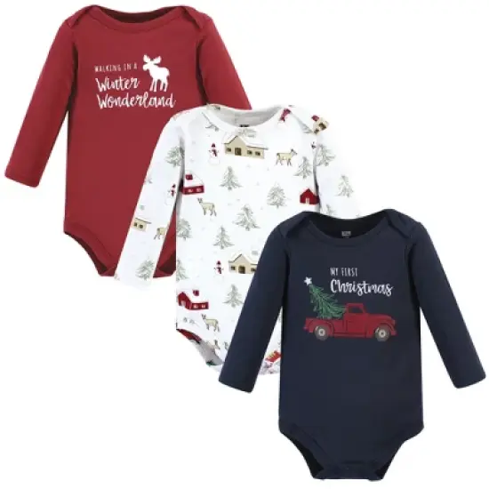 Hudson Baby Infant Boy Cotton Long-Sleeve Bodysuits, Boy Holiday Village image {2}