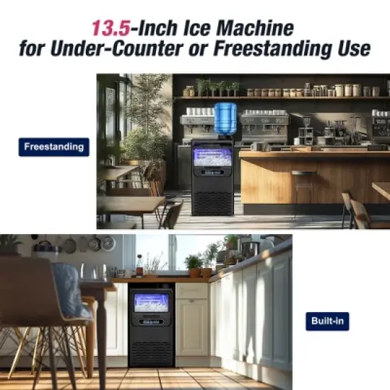 RAPSUAR 13.5in 80 lbs./24H Built-in/Freestanding Commercial Ice Maker With LCD Panel image {2}