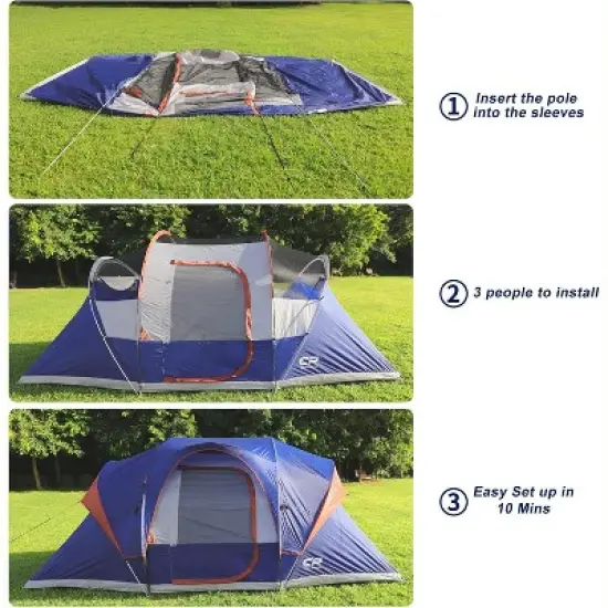 Cesicia 16 FT Blue 9 Person Camping Tent with Top Rainfly and 4 Large Mesh Windows image {7}
