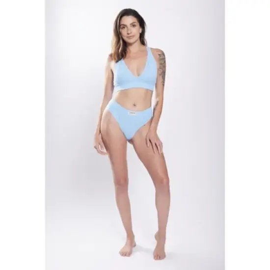 TomboyX Plunge Bra, Organic Cotton Rib V-Neck, Wireless No-Padding Low Impact image {7}