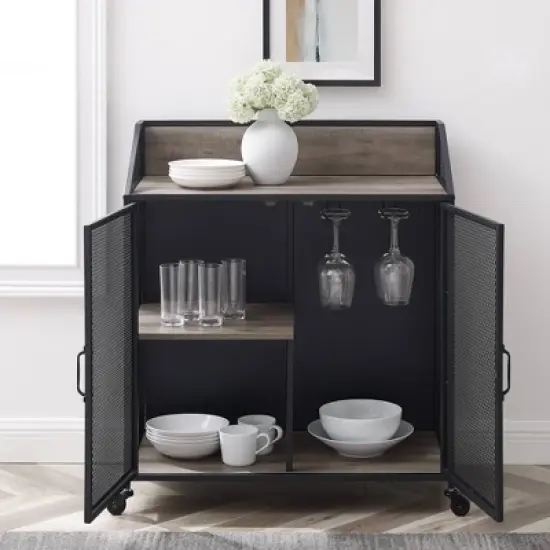 Urban Industrial Metal Mesh Bar Cart with Wheels - Saracina Home image {6}