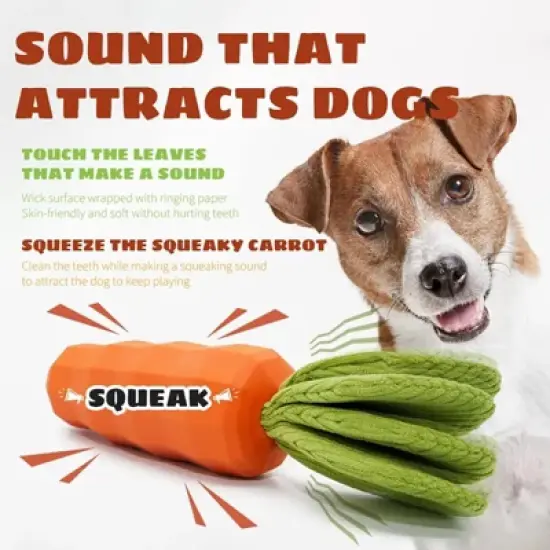 Dog Squeaky Chew Toys for Aggressive Chewers, Rubber Carrot Dog Toys for Training and Cleaning, Durable Interactive Tough Dog Toy image {3}