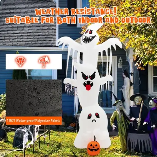 Tangkula 10FT Tall Halloween Inflatable Stacked Ghosts w/ Built-in RGB Lights Inflatable Overlap Ghosts Halloween Decor w/ Ropes & Stakes image {5}