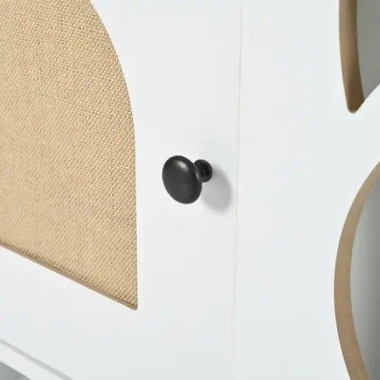Cat Cabinet Cat House Cat Litter Box Enclosure with Sisal Cat Scratcher & Hooks, Sideboard Storage Cabinet, White - ModernLuxe image {9}