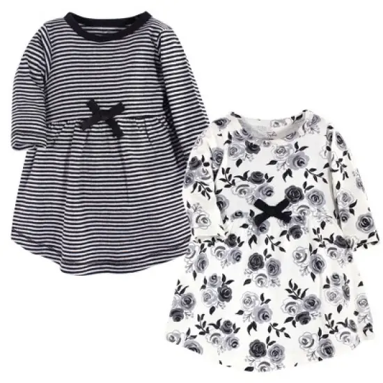 Touched by Nature Baby and Toddler Girl Organic Cotton Long-Sleeve Dresses 2pk, Black Floral image {3}