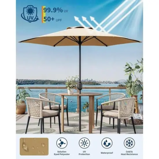 7.5FT Patio Umbrella Outdoor, Market Umbrella, Table Umbrella with Push Button Tilt and Crank, 6 Sturdy Ribs UV Protection Waterproof for Garde (Tan) image {2}