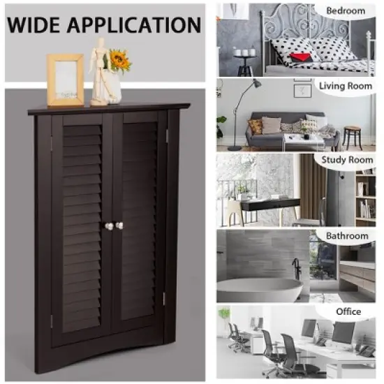 Corner Storage Cabinet Freestanding Floor Cabinet Bathroom w/ Shutter Door Grey\Brown image {4}