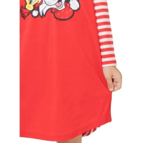 Looney Tunes Girls Christmas Pajamas Tweety Bird Sylvester Cat Pajama Nightgown image {2}