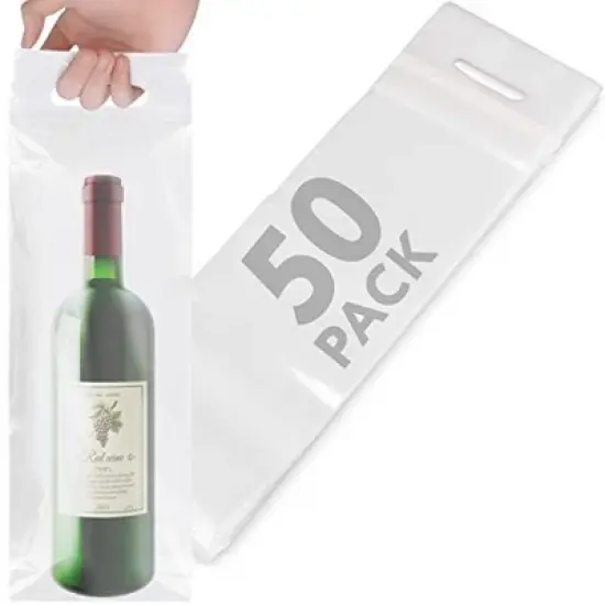 Impresa Clear Plastic To Go Wine Bags with Handles - 50 Pack - Fits 25 oz Bottles - Tamper Proof Seal image {6}