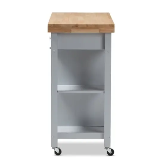 Hayward Coastal and Farmhouse Natural Wood Kitchen Cart White, Light Brown - Baxton Studio image {7}