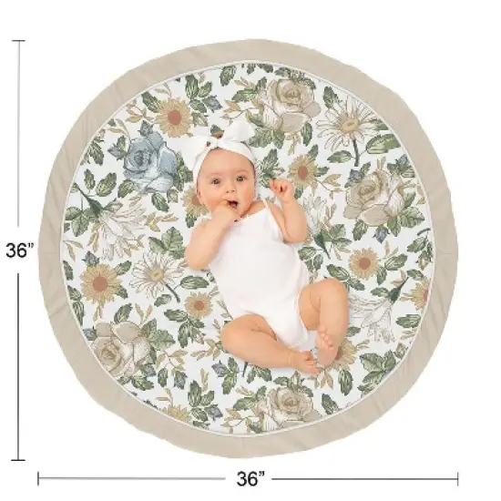 Sweet Jojo Designs Girl Baby Tummy Time Playmat Vintage Floral Blue Yellow and Beige image {3}