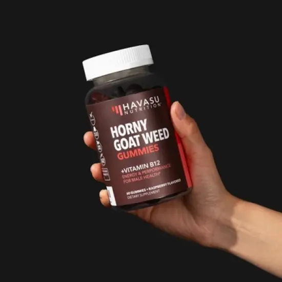 Horny Goat Weed Gummies + Vitamin B12, Energy Endurance & Performance Support for Men, Mood Health Support, Havasu Nutrition, Raspberry, 60ct image {5}