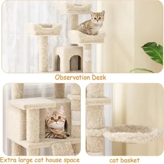 Cat Tree, Tall Cat Tower Condo for Indoor Large Cats, Cat House Furniture image {3}