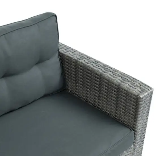 4pc Wicker Patio Set with Large Storage Box & Cushions - Gray - GODEER image {6}