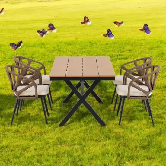 Contemporary Outdoor Set with PE Rattan Chairs and Plastic Wood Table &acirc;&acirc;&sbquo;?Weather-Resistant, Minimalist Design for Gardens, Patios, and Lawns image {2}
