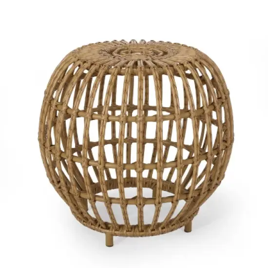 GDFStudio Whitetail Outdoor Boho Wicker Side Table, Light Brown image {7}