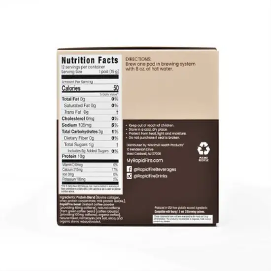 Rapid Fire Protein Medium Roast Coffee Pods Toasted Hazelnut - 12ct image {1}