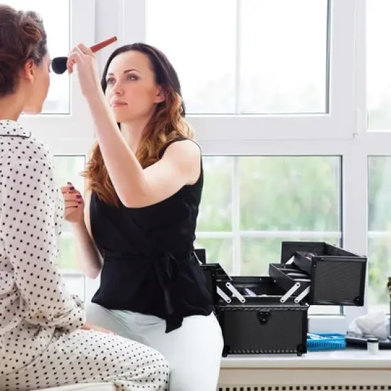 Byootique 14"x8"x10" Lockable ABS Aluminum Cosmetic Makeup Case Box Train  Black image {7}