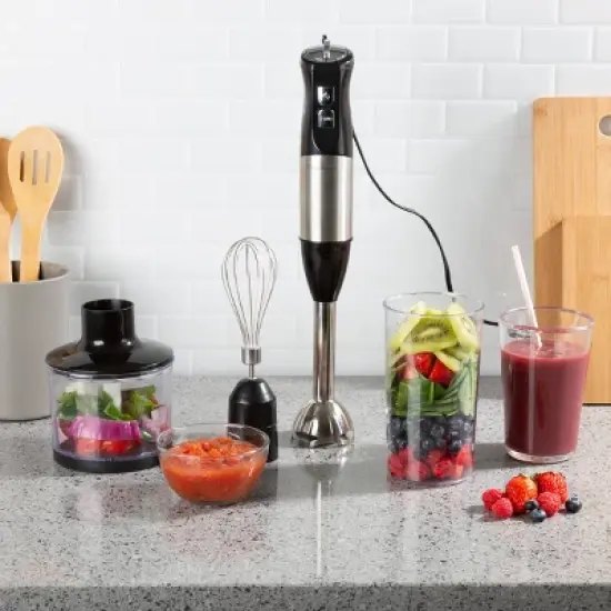 6-Speed Immersion Blender - 4-in-1 Hand Mixer with Whisk, Food Processor Cup, and 32oz Beaker for Soup, Smoothies, and More by Classic Cuisine (Black) image {8}
