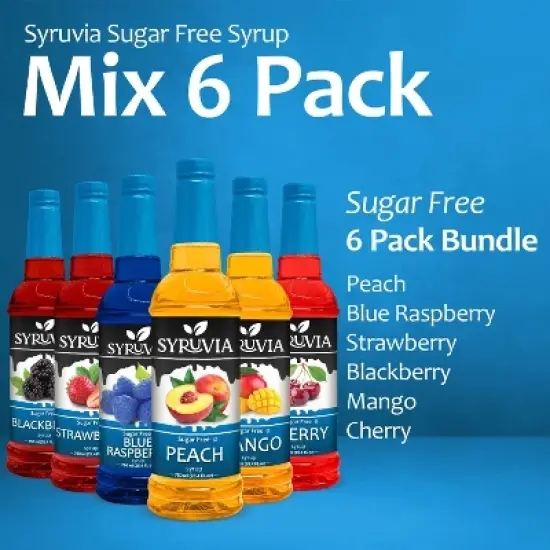 Syruvia Sugar Free Coffee Flavors Variety Pack: Peach, Blue Raspberry, Strawberry, Blackberry, Mango, Cherry 25.4 fl oz Syrup image {4}