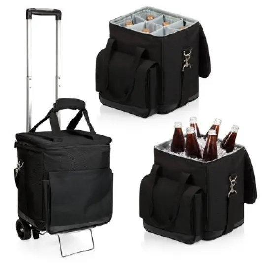 Legacy Cellar 6-Bottle Wine Carrier and Cooler Tote with Trolley - Black/Gray image {2}