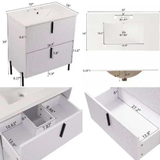 Christopher Knight Home Sephera Modern 30" Bathroom Vanity with Ceramic Sink and Drawers image {2}
