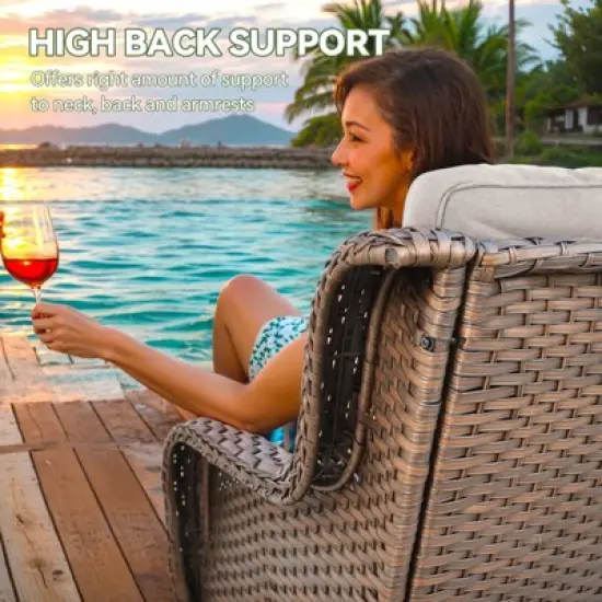 Buenhomino Patio Loveseat Rattan Glider Sofa with Curved Armrest Thicking Back & Seat Cushions for Garden Balcony Backyard image {5}