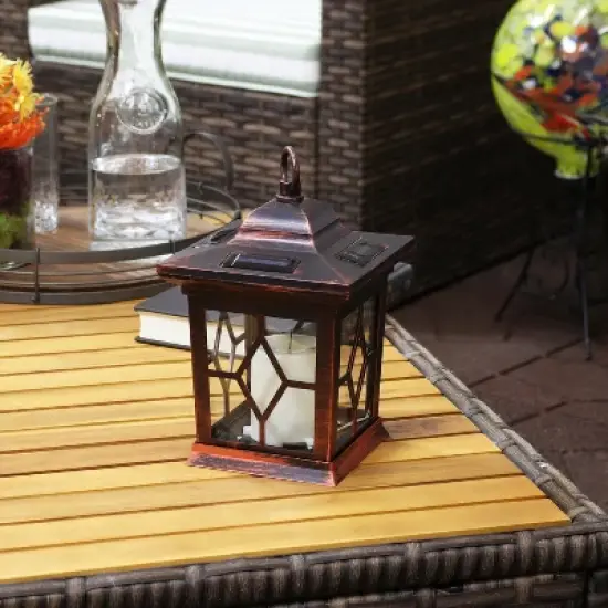 Sunnydaze Outdoor Lucien Hanging Tabletop Solar LED Rustic Farmhouse Decorative Candle Lantern - 9" image {7}