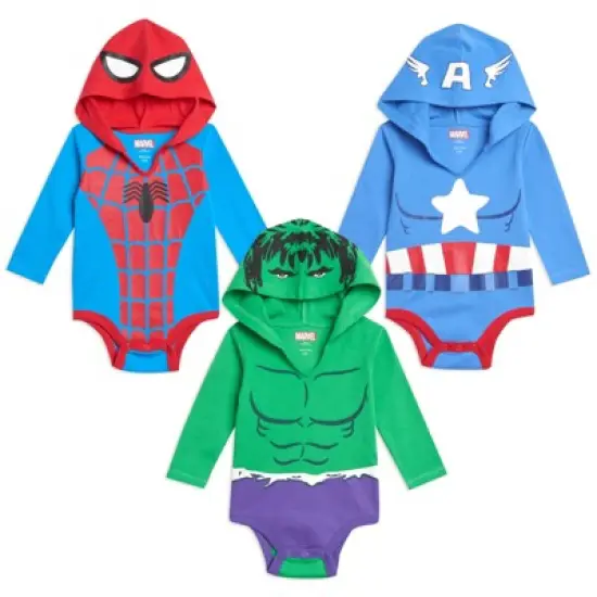 Marvel Avengers Spider-Man Captain America Hulk Baby 3 Pack Cosplay Bodysuits Newborn to Infant  image {13}