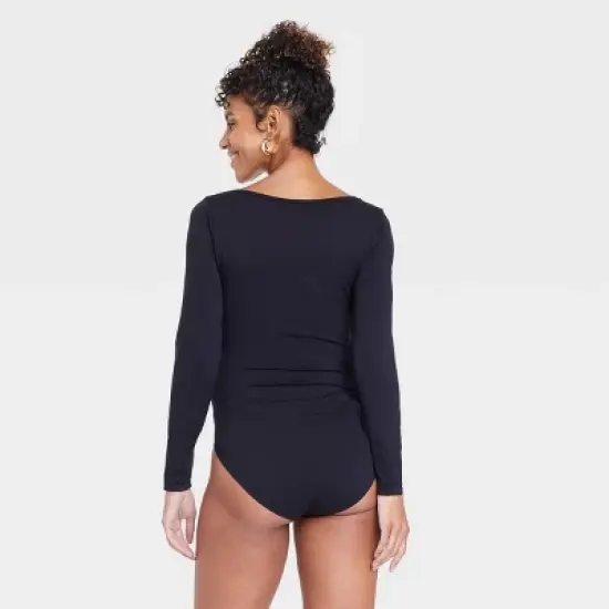 Long Sleeve Square Neck Maternity Bodysuit - Isabel Maternity by Ingrid & Isabel&trade; Black image {1}